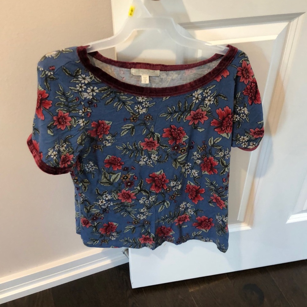 blue floral shirt